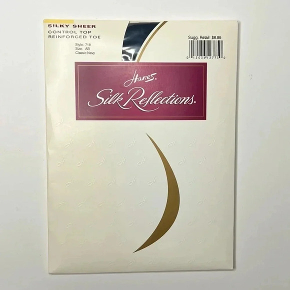 Vintage Hanes Silk Reflections Silky Sheer Control Top 718 Classic Navy Size AB - Picture 1 of 2